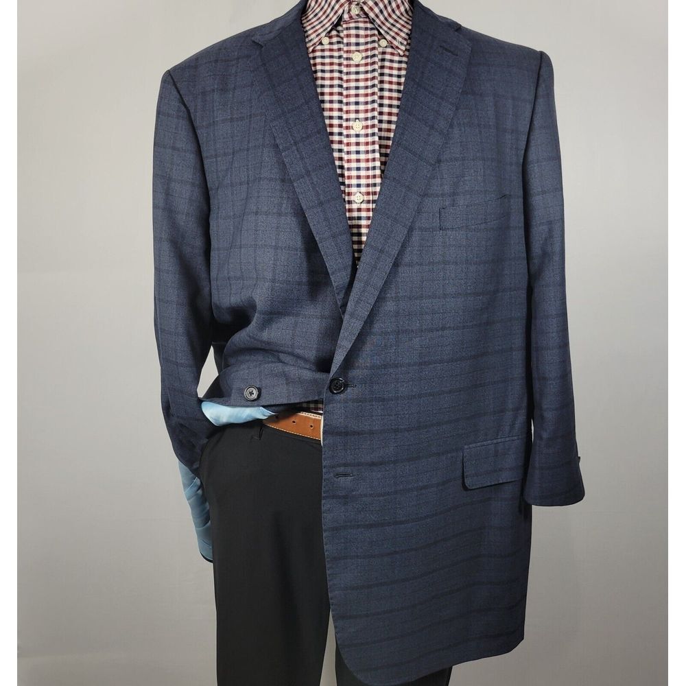 Royal Classics Tom James Men's Sport Coat Blazer Two Button Navy Plaid 55R‎